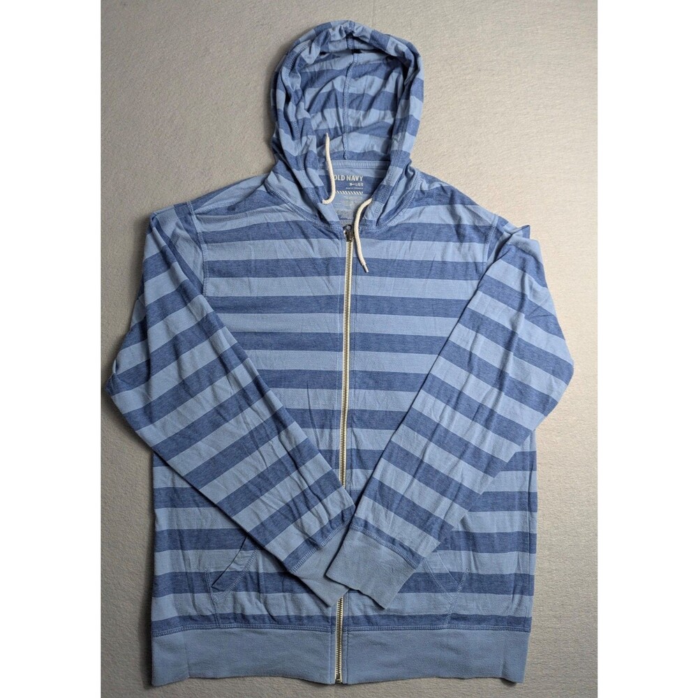 Old Navy Men's Full-Zip Jacket L Blue Striped Lightweight Cotton Blend
